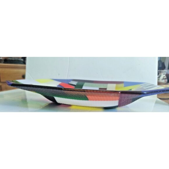 Rare Large Fused & Woven Mosaic Glass Plater 12.5" x 12.5" E&R Glass Labelled - Picture 3 of 16